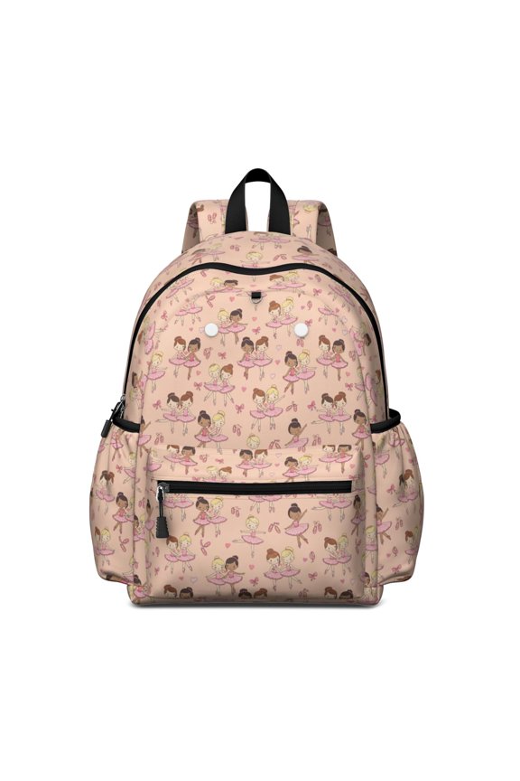 Princess and Ballerina Pink Pattern Backpack for School, Cute School Bag with Adjustable Shoulder Straps and Padded Back, 13.4"x11"x4.7"