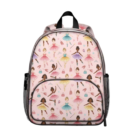 Princess and Ballerina Pink Pattern Backpack for School, Cute School Bag with Adjustable Shoulder Straps and Padded Back, 13.8"x11.4"x6"