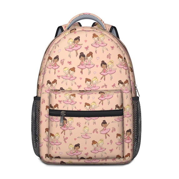 Princess and Ballerina Pink Pattern Backpack for School, Cute School Bag with Adjustable Shoulder Straps and Padded Back, 15.3"x11"x6.7"
