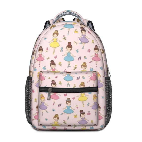 Princess and Ballerina Pink Pattern Backpack for School, Cute School Bag with Adjustable Shoulder Straps and Padded Back, 15.3"x11"x6.7"