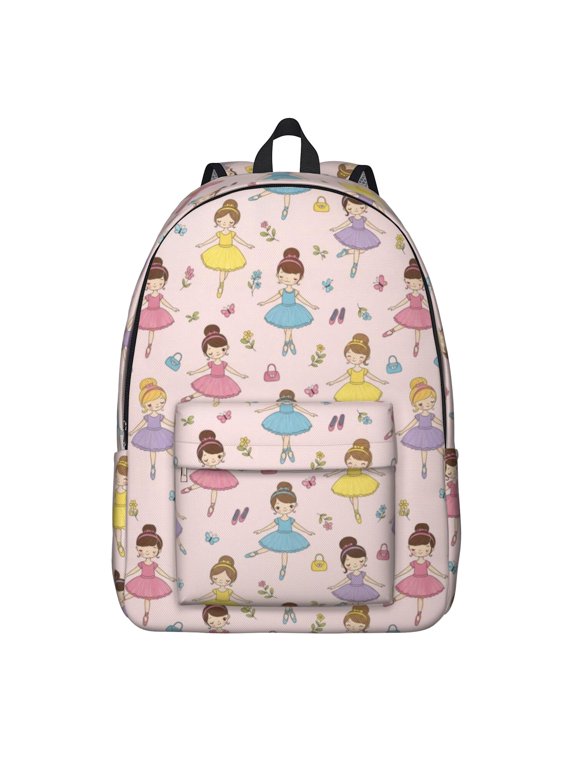Princess and Ballerina Pink Pattern Backpack for School, Cute School Bag with Adjustable Shoulder Straps and Padded Back, 15.7"x11.8"x5.5"