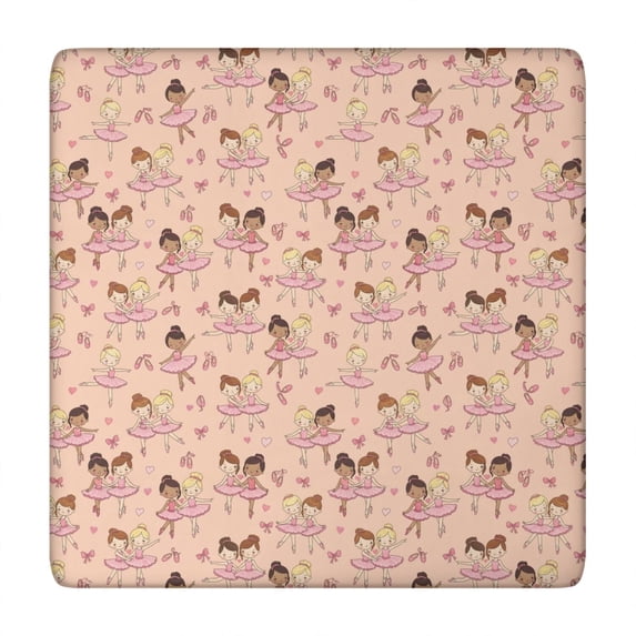 Princess and Ballerina Pink Pattern Square Fitted Tablecloth with Elastic Edge, Washable Table Cover for Home Kitchen Party and Daily Decor 34"x34"
