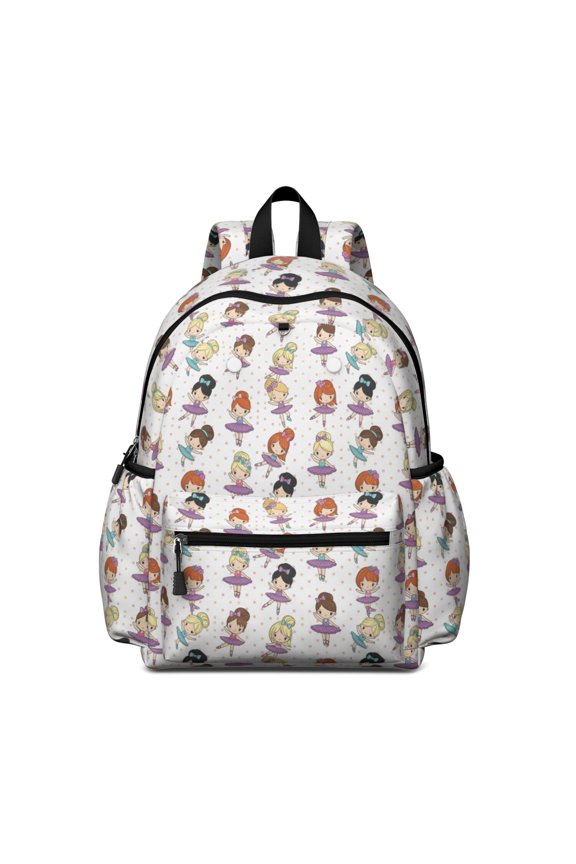 Princess and Ballerina White Pattern Backpack for School, Cute School Bag with Adjustable Shoulder Straps and Padded Back, 13.4"x11"x4.7"