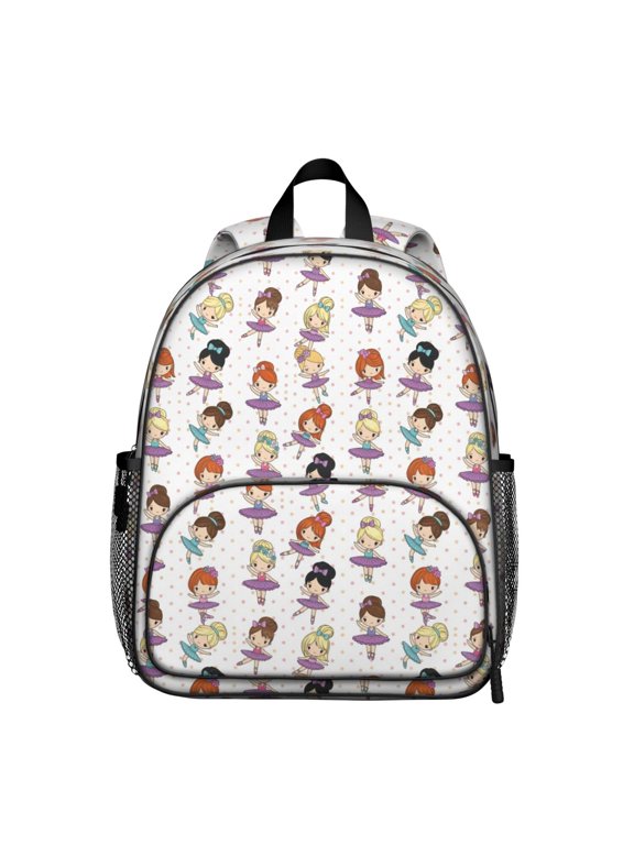 Princess and Ballerina White Pattern Backpack for School, Cute School Bag with Adjustable Shoulder Straps and Padded Back, 13.8"x11.4"x6"