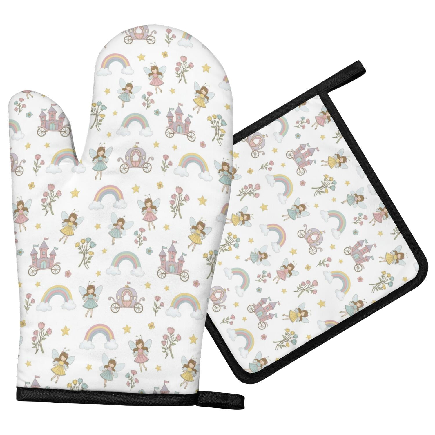 Bbq Banner Examples Princess and Carriage White Pattern Oven Mitt Pot Holder Set, Polyester ...
