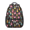 thumbnail image 1 of Princess and Castle Black Pattern Backpack for School, Cute School Bag with Adjustable Shoulder Straps and Padded Back, 15.3"x11"x6.7", 1 of 5