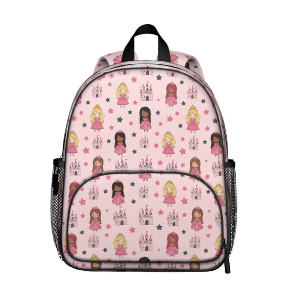 Princess and Castle Pink Pattern Backpack for School, Cute School Bag with Adjustable Shoulder Straps and Padded Back, 13.8"x11.4"x6"