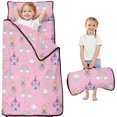 thumbnail image 1 of Princess and Castle Pink Pattern Teens Toddler Nap Mat with Pillow, Sleeping Mat Bag for Preschool Daycare 50"x20", 1 of 6