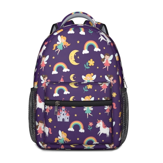 Princess and Castle Purple Pattern Backpack for School, Cute School Bag with Adjustable Shoulder Straps and Padded Back, 15.3"x11"x6.7"