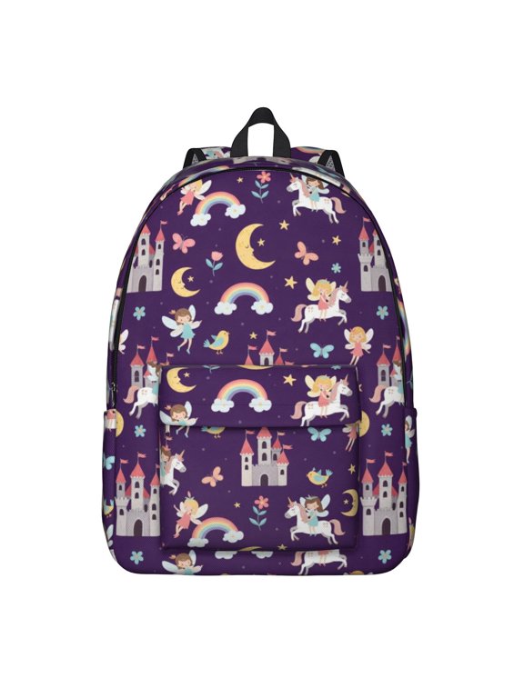Princess and Castle Purple Pattern Backpack for School, Cute School Bag with Adjustable Shoulder Straps and Padded Back, 15.7"x11.8"x5.5"