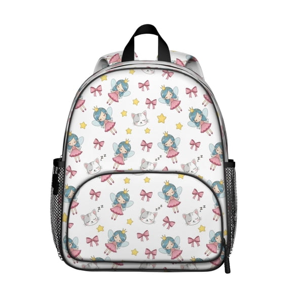 Princess and Cat White Pattern Backpack for School, Cute School Bag with Adjustable Shoulder Straps and Padded Back, 13.8"x11.4"x6"