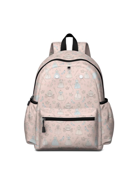 Princess and Dress Pink Pattern Backpack for School, Cute School Bag with Adjustable Shoulder Straps and Padded Back, 13.4"x11"x4.7"
