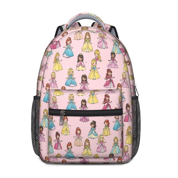 Princess and Dress Pink Pattern Backpack for School, Cute School Bag with Adjustable Shoulder Straps and Padded Back, 15.3"x11"x6.7"