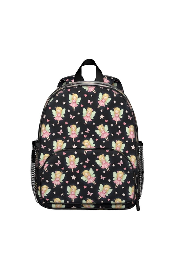 Princess and Fairy Black Pattern Backpack for School, Cute School Bag with Adjustable Shoulder Straps and Padded Back, 13.8"x11.4"x6"