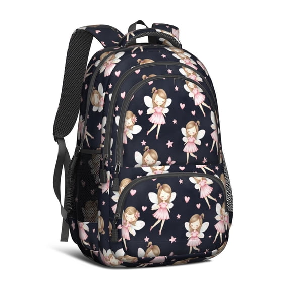 Princess and Fairy Blue Pattern Cute School Backpack Bag with Padded Back and Adjustable Shoulder Straps 16.9 X 12.6 X 5.9 Inches