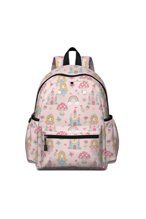 Princess and Fairy Pink Pattern Backpack for School, Cute School Bag with Adjustable Shoulder Straps and Padded Back, 13.4"x11"x4.7"