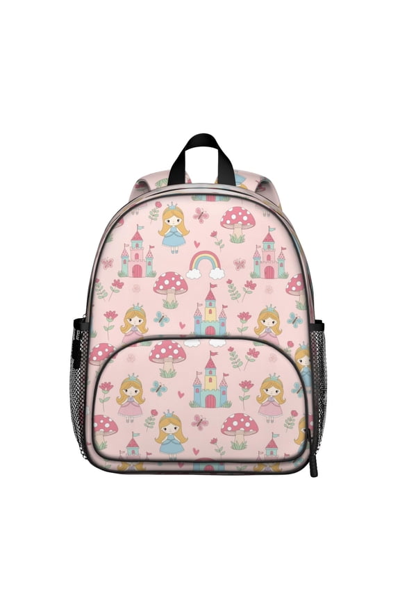 Princess and Fairy Pink Pattern Backpack for School, Cute School Bag with Adjustable Shoulder Straps and Padded Back, 13.8"x11.4"x6"