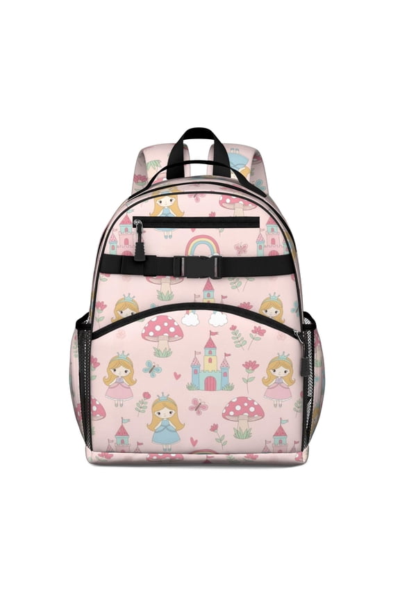Princess and Fairy Pink Pattern Backpack for School, Cute School Bag with Adjustable Shoulder Straps and Padded Back, 15.25"x11.5"x5.25"