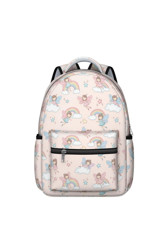 Princess and Fairy Pink Pattern Backpack for School, Cute School Bag with Adjustable Shoulder Straps and Padded Back, 15.3"x11"x7.1"