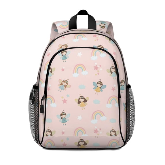 Princess and Fairy Pink Pattern Backpack for School, Cute School Bag with Adjustable Shoulder Straps and Padded Back, 15"x11.42"x5.5"