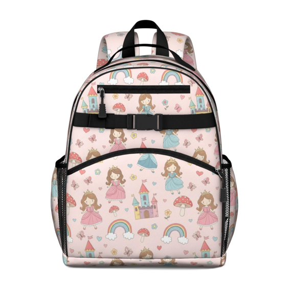 Princess and Fairy Pink Pattern Cute School Backpack Bag for School with Padded Back and Adjustable Shoulder Straps 15.25"x11.5"x5.25"