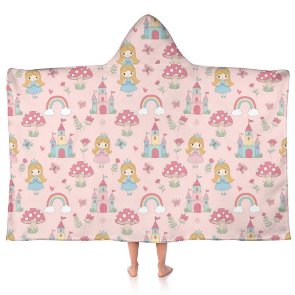 Princess and Fairy Pink Pattern Teens Hooded Bath Towel Wrap for Ages 3 To 12,Quick Dry Lightweight Soft Microfiber Bath Beach Pool,50"x30"