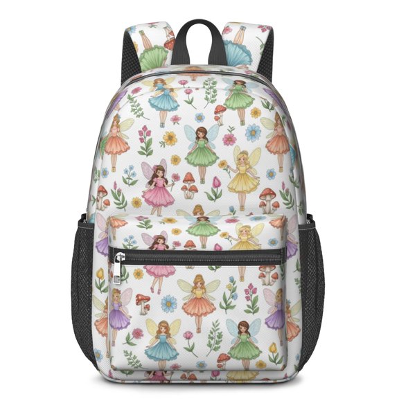 Princess and Fairy White Pattern 17" School Backpacks for Teens,Waterproof Oxford Fabric,S-Shape Padded Straps for School,Travel,Hiking,Camping