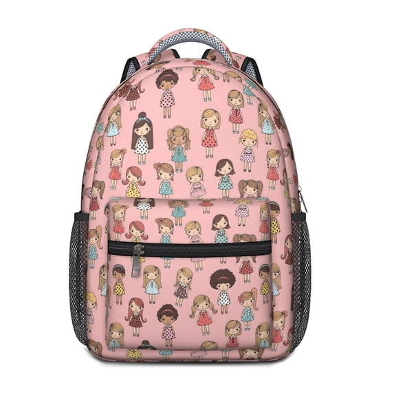 Princess and Girl Pink Pattern Backpack for School, Cute School Bag with Adjustable Shoulder Straps and Padded Back, 15.3"x11"x6.7"