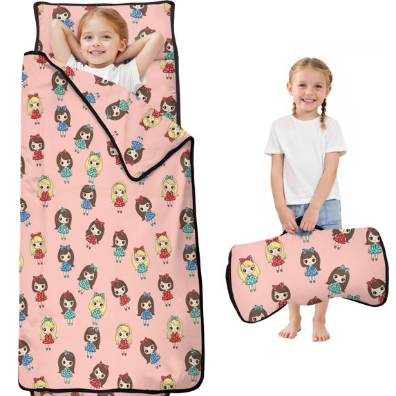 Princess and Girl Pink Pattern Teens Toddler Nap Mat with Pillow, Sleeping Mat Bag for Preschool Daycare 59"x22"