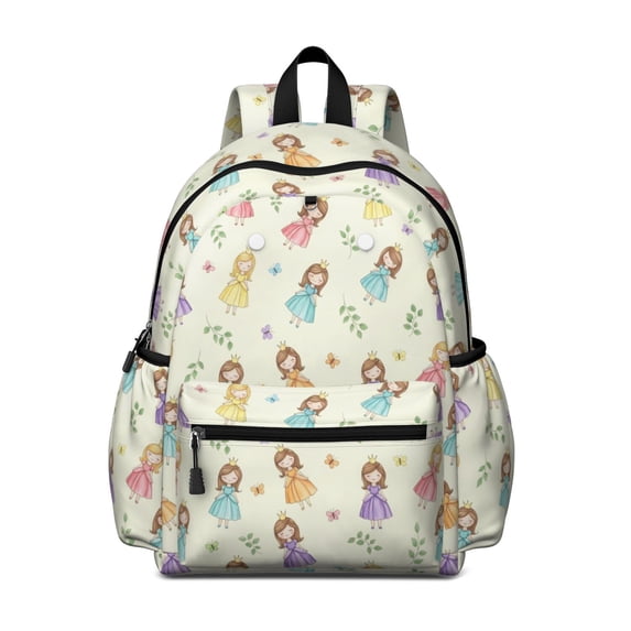 Princess and Heart Beige Pattern Cute School Backpack with Padded Back and Adjustable Shoulder Straps 13.4"x11"x4.7"