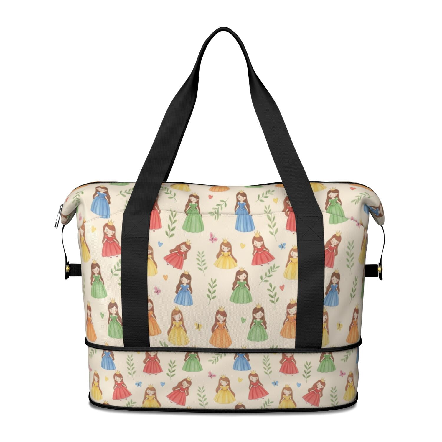 Wet Pattern Princess and Heart Beige Pattern Expandable Travel Tote Bag, Luggage ...