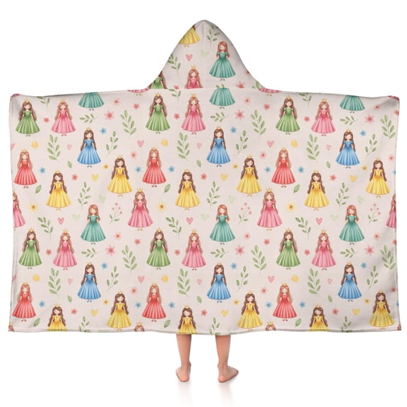 Princess and Leaf Beige Pattern Teens Hooded Bath Towel Wrap for Ages 3 To 12,Quick Dry Lightweight Soft Microfiber Bath Beach Pool