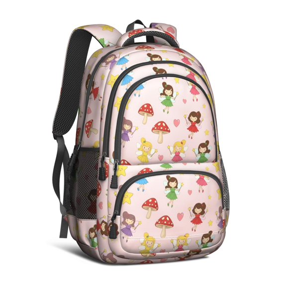 Princess and Mushroom Pink Pattern Cute School Backpack Bag with Padded Back and Adjustable Shoulder Straps 16.9 X 12.6 X 5.9 Inches