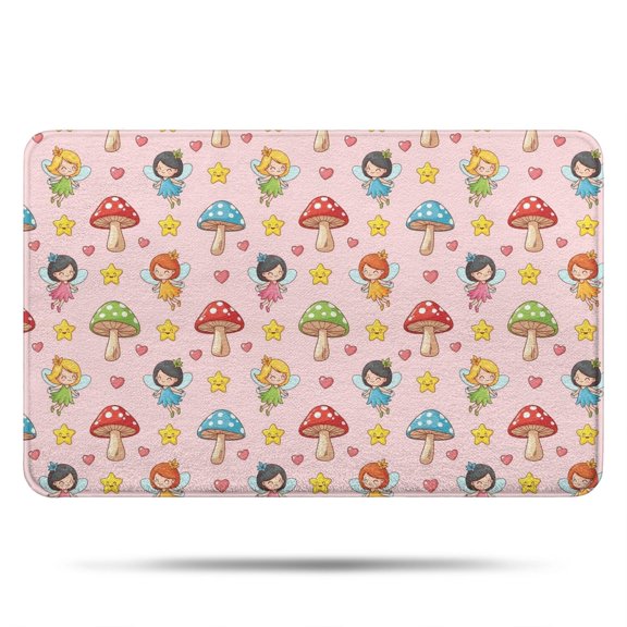 Princess and Mushroom Pink Pattern Non Slip Microfiber Bathroom Rugs, Soft Rubber Backing Bath Mats for Bathroom Floor Tub and Shower,17"x27"