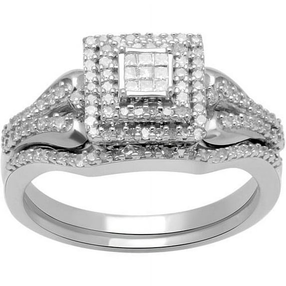 Princess and Round Ring, Diamond Sterling Silver, 1/3 Carats