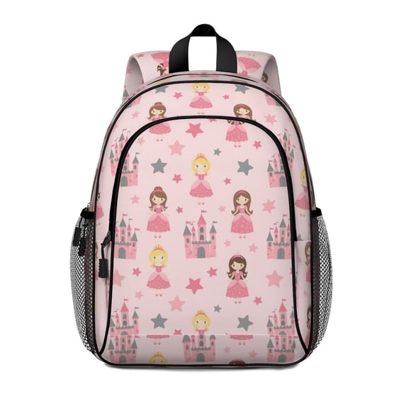 Princess and Star Pink Pattern Backpack for School, Cute School Bag with Adjustable Shoulder Straps and Padded Back, 15"x11.42"x5.5"