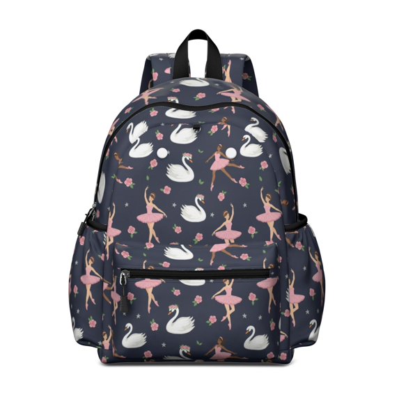 Princess and Swan Blue Pattern Cute School Backpack with Padded Back and Adjustable Shoulder Straps 13.4"x11"x4.7"