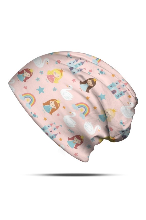 Princess and Swan Pink Pattern Slouchy Beanie Unisex 1 Pack,Soft and Flexible,Chemo Headwear Sleep,Dual Use,Cap Scarf