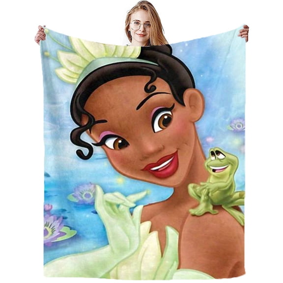Princess and The Frog Flannel Blanket,Colorful Cartoon Tiana Blankets for Boys Girls Lightweight Flannel Bed Decor Gifts