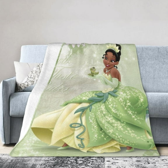 Princess and The Frog Throw Blanket,Princess Tiana Flannel Blanket for Kids Couch Bed 50" x 60"