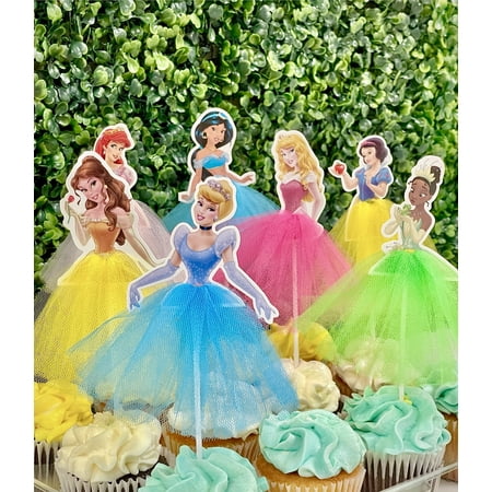 Princess cupcake toppers, dress cake topper, party decoration 7pc | Babyshower | sweet sixteen| Happy birthday