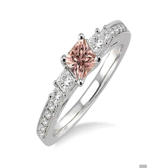 Princess cut 1.50 carat Morganite and Diamond Engagement Ring for Women in 14k White Gold morganite and diamond engagement ring