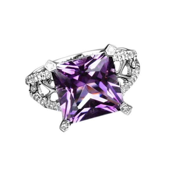 Princess cut Amethyst & Cubic Zirconia Engagement Ring in 14k White Gold (5.51 Cttw)