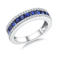 thumbnail image 1 of Princess cut Blue Sapphire & White Diamond Half Eternity Ring in 925 Sterling Silver - September Birthstone Wedding Band For Wife, 1 of 5