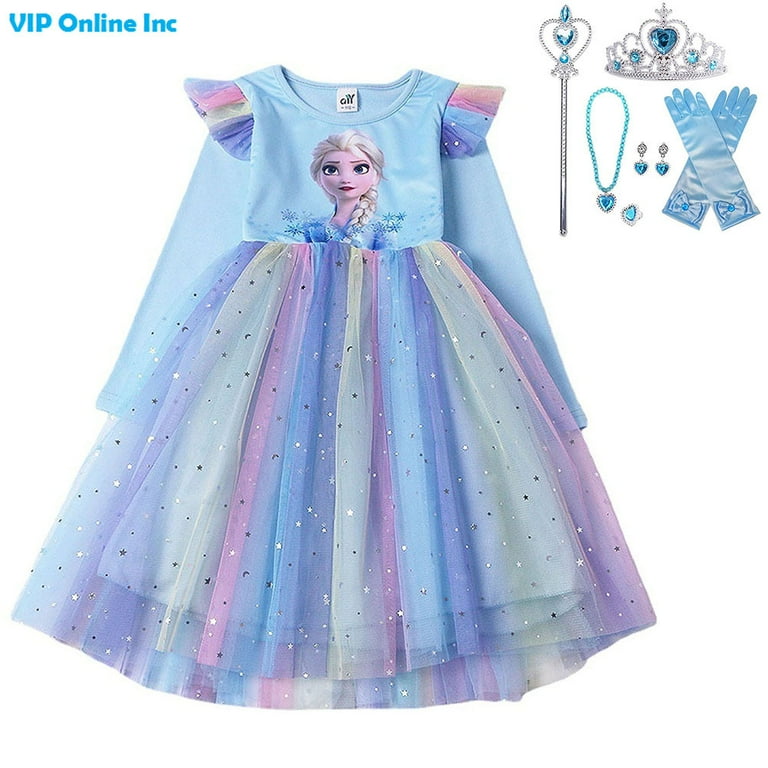 Princess Elsa Dress Kids Toddler Girls Party Prom Clothes Size 3 4 5 6 7 8