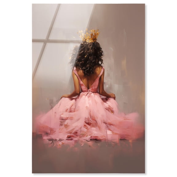 Princess in Pink High-Gloss Frameless Acrylic Glass Wall Art Ebony Portrait Art by Art Remedy, Ready to Hang, 10 x 15