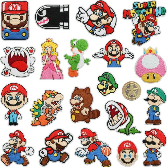 Princess peach Embroidery Applique, Wario Iron on Patches 21 Pcs Bowser Decorative Patches Beautiful Sew on Floral Stickers for Backpacks Clothing T-Shirt Jacket Jeans Hat