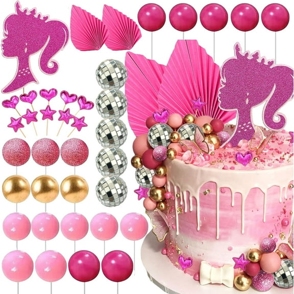 Cake Decoration Set Pink Gold Silver Multi-piece Shiny Mirror 3D Topper Set Festival Celebration Decorative Accessories