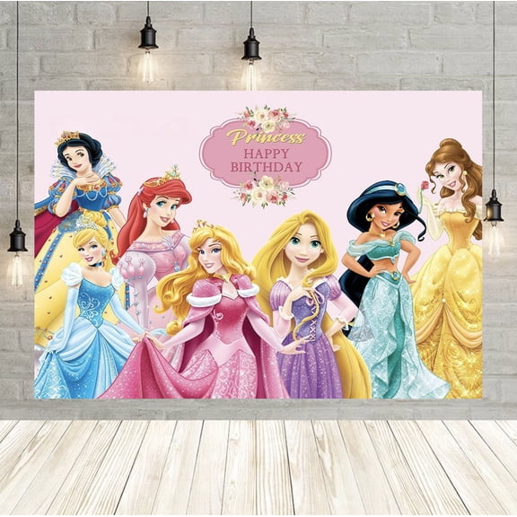 Princess themed party backdrop, 60x40 inches, perfect for princess themed birthday party photography decorations, suitable for indoor and outdoor use.