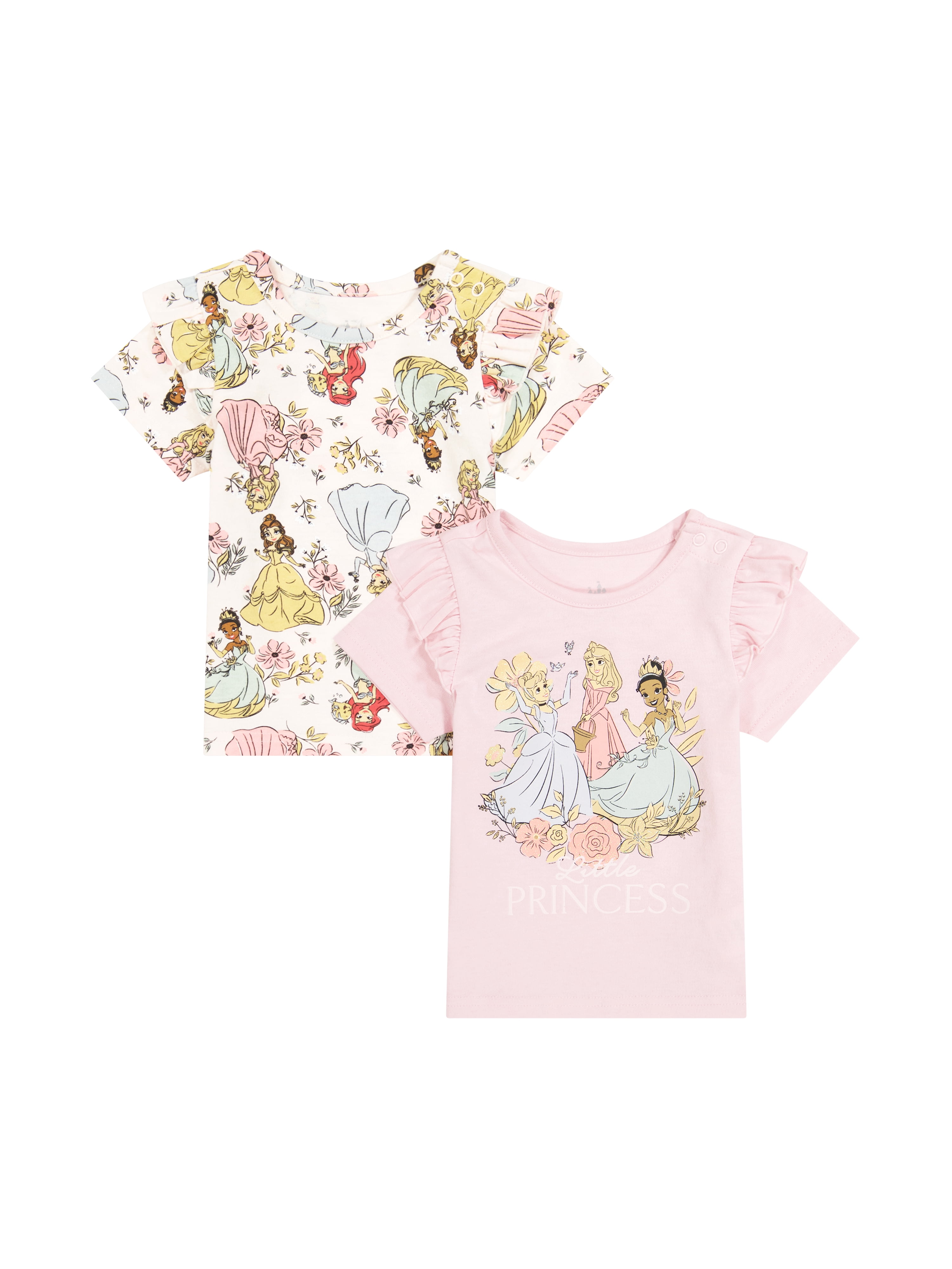 Princesses Baby Girl 2 Pack Short Sleeve Tee Shirts, Sizes 0/3 Months-24 Months